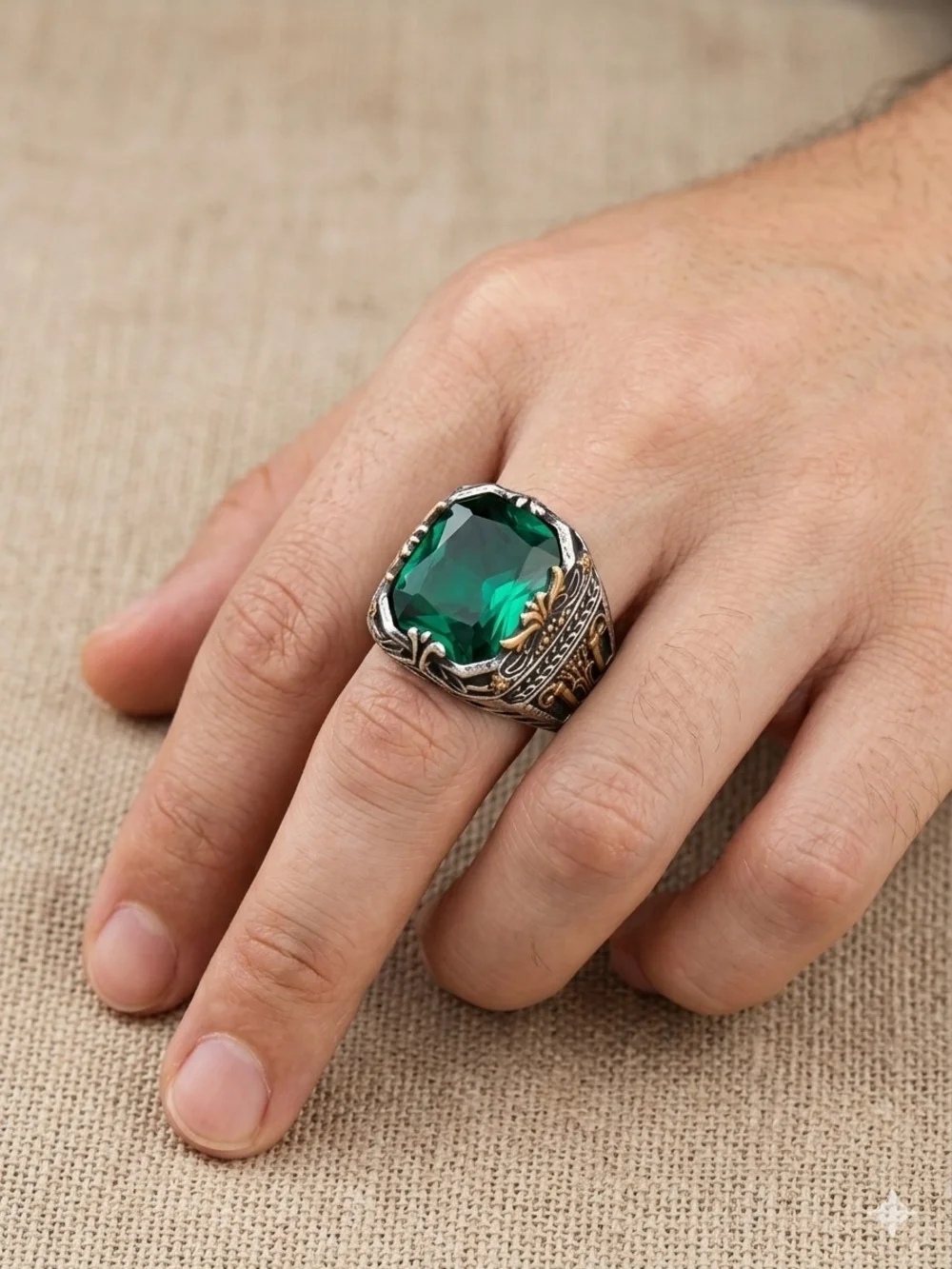 Emerald Green Stainless Steel Ring Mens Size 10